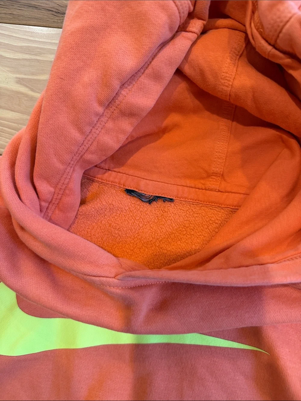 Nike Kids Coral Hoodie with Neon Yellow Swoosh